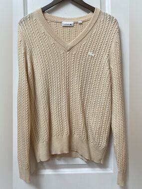 Lacoste Women’s Cable Knit V Neck Sweater